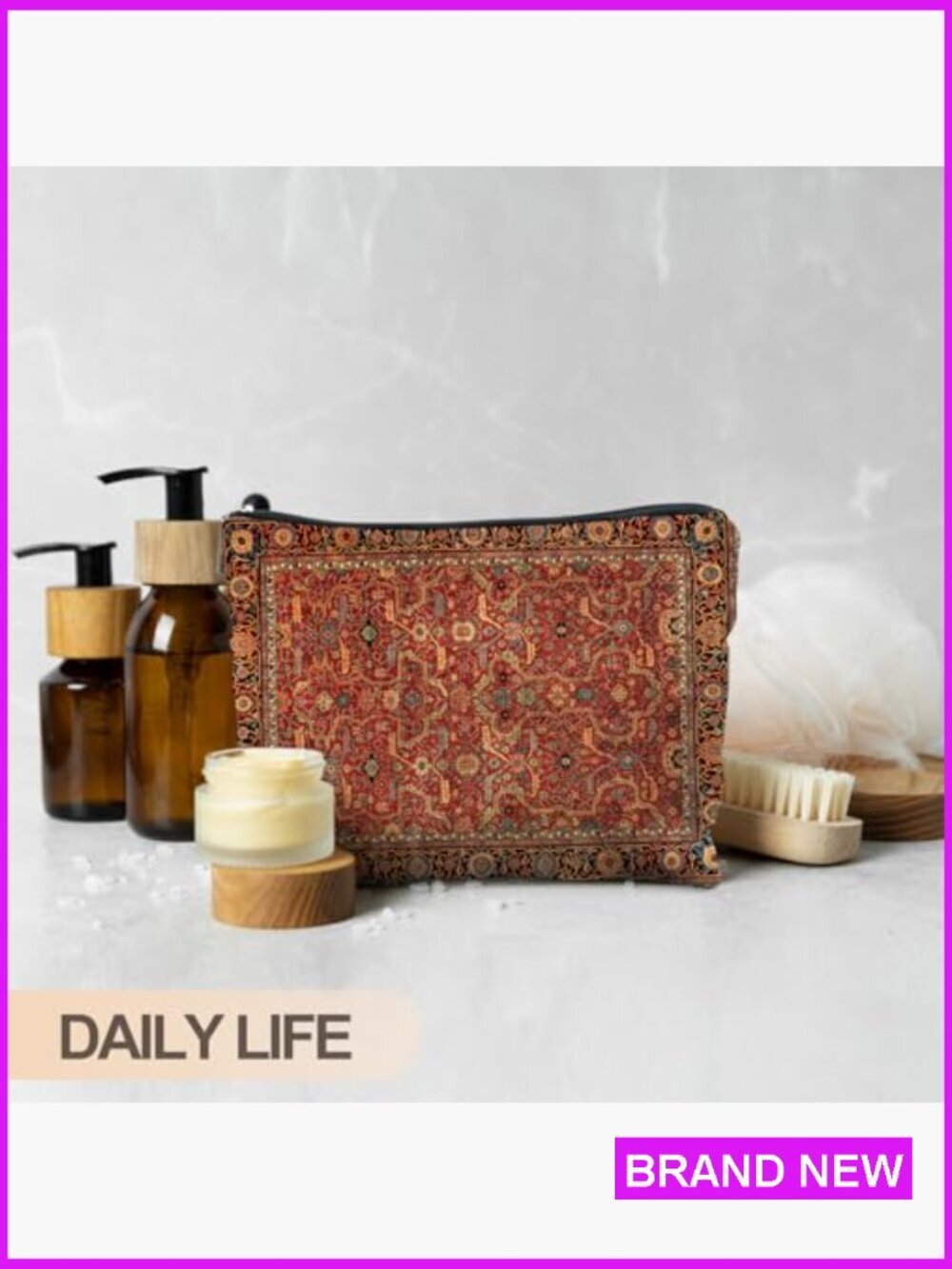 Vintage Boho Ethnic Pattern Cosmetic Bag Linen Makeup Organizer Zipper Closure - Picture 2 of 6